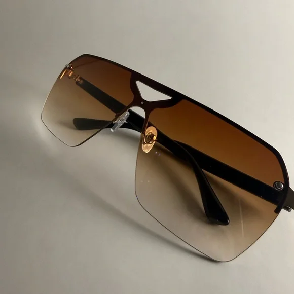 Designer Shield Sunglasses with Gradient Brown Lenses - Picture 1 of 3